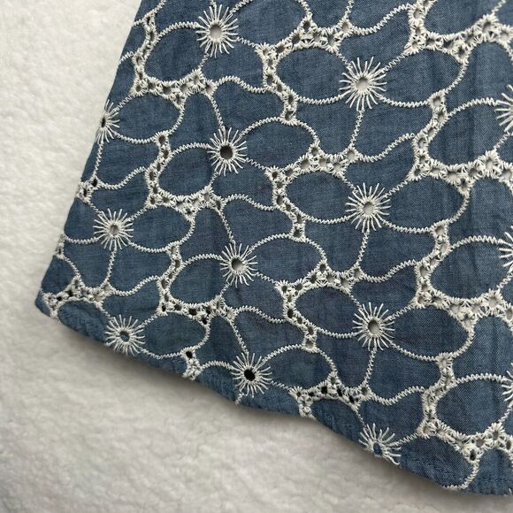 2/$30 Draper James Embroidered Eyelet Chambray Fit & Flare Dress Size 2 Coastal - Picture 4 of 12